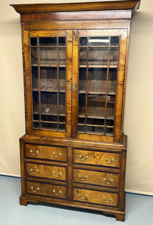 Oak Georgian reproduction bookcase on chest