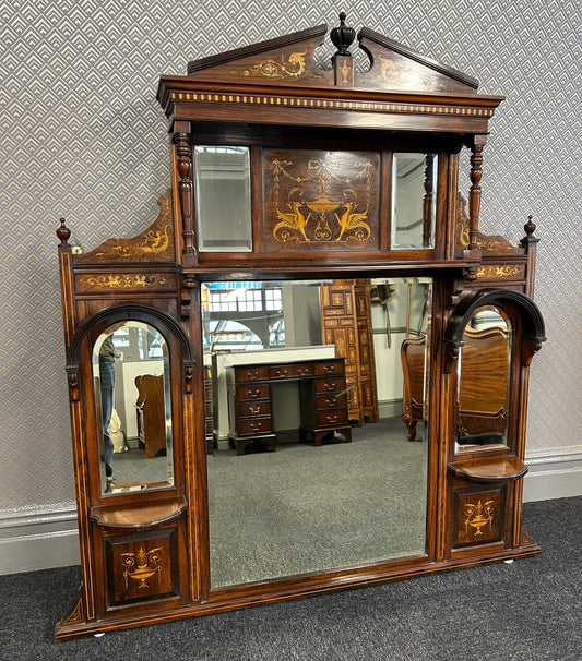 Edwardian Rosewood Inlaid Overmantel Mirror