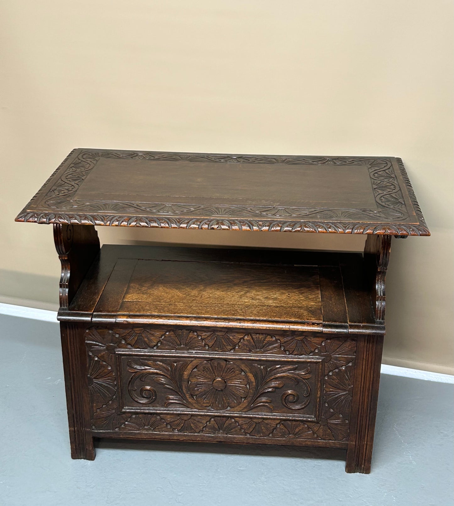 Antique carved monks bench