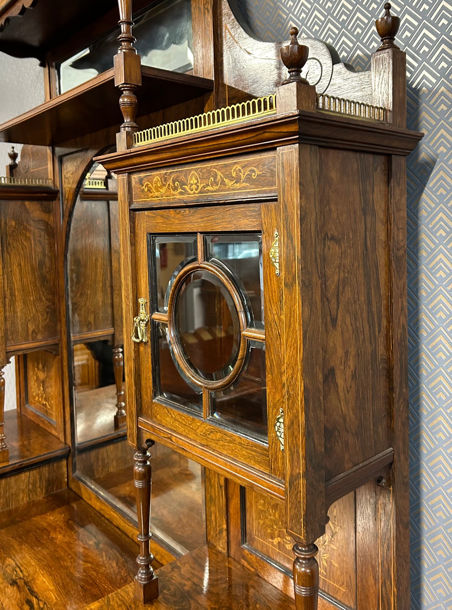 Edwardian Rosewood Inlaid Mirror Back Sideboard