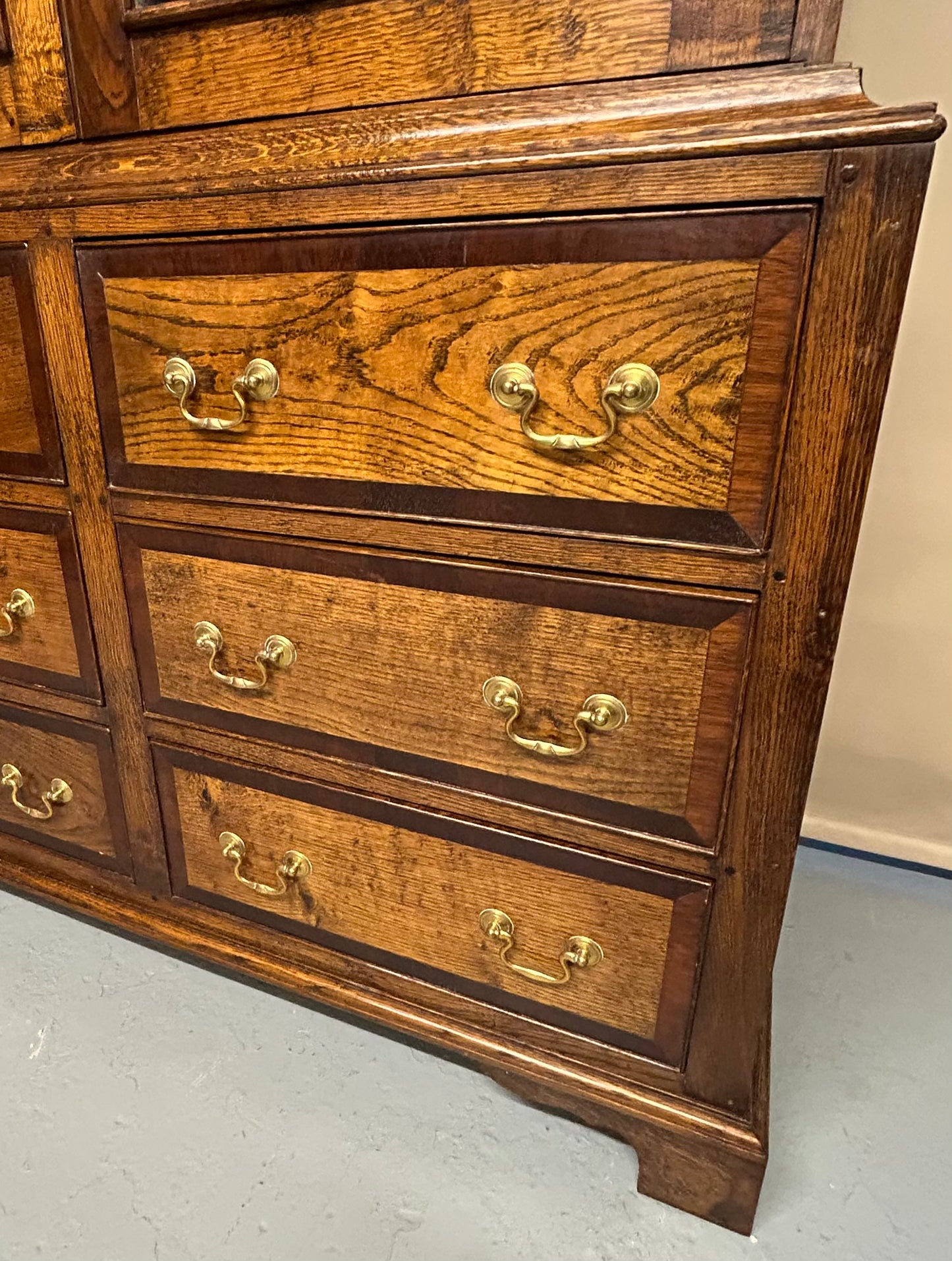 Oak Georgian reproduction bookcase on chest