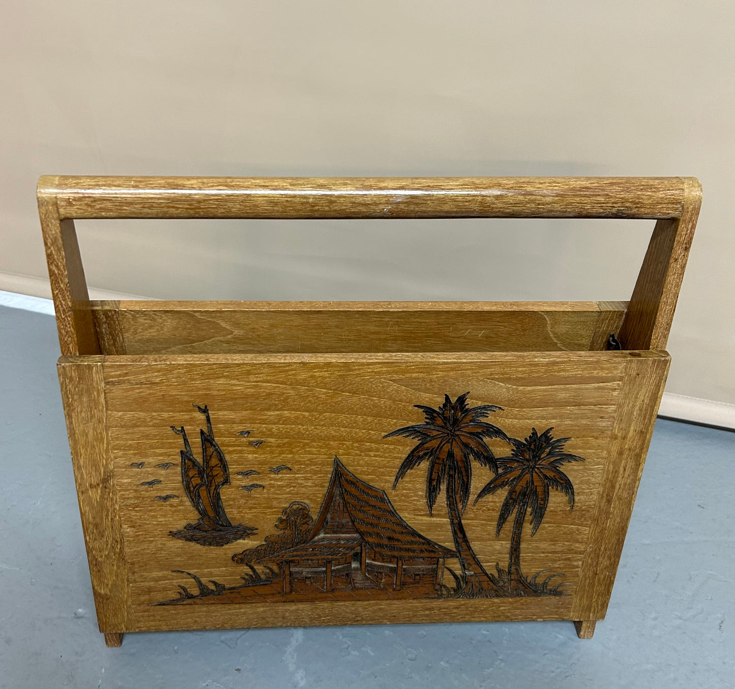 Oriental coffee table with matching lamps and magazine rack