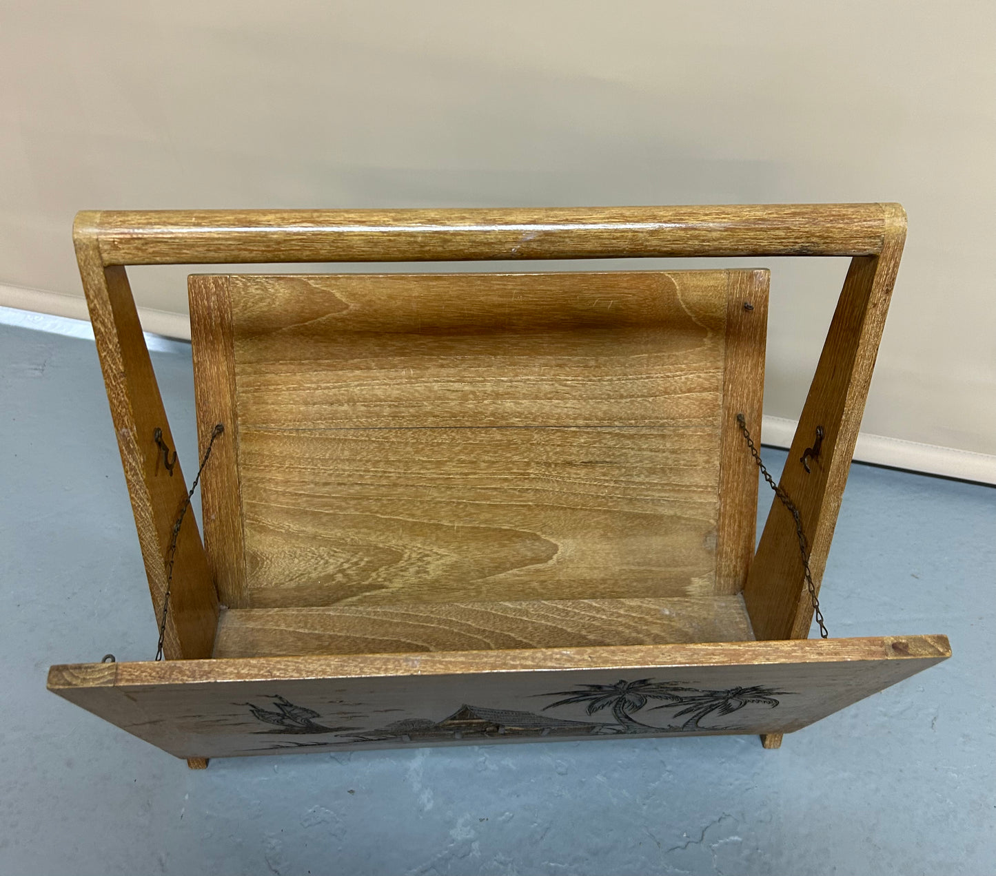 Oriental coffee table with matching lamps and magazine rack