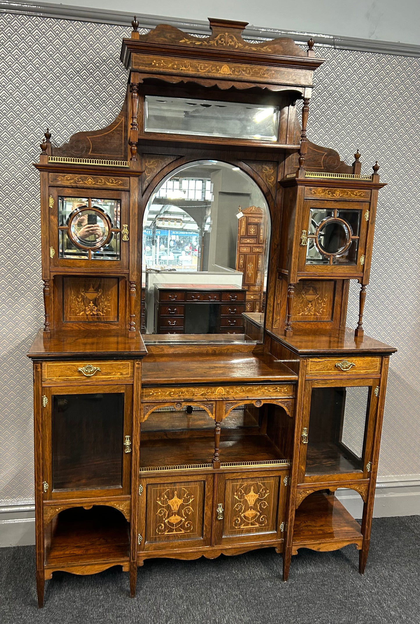 Edwardian Rosewood Inlaid Mirror Back Sideboard