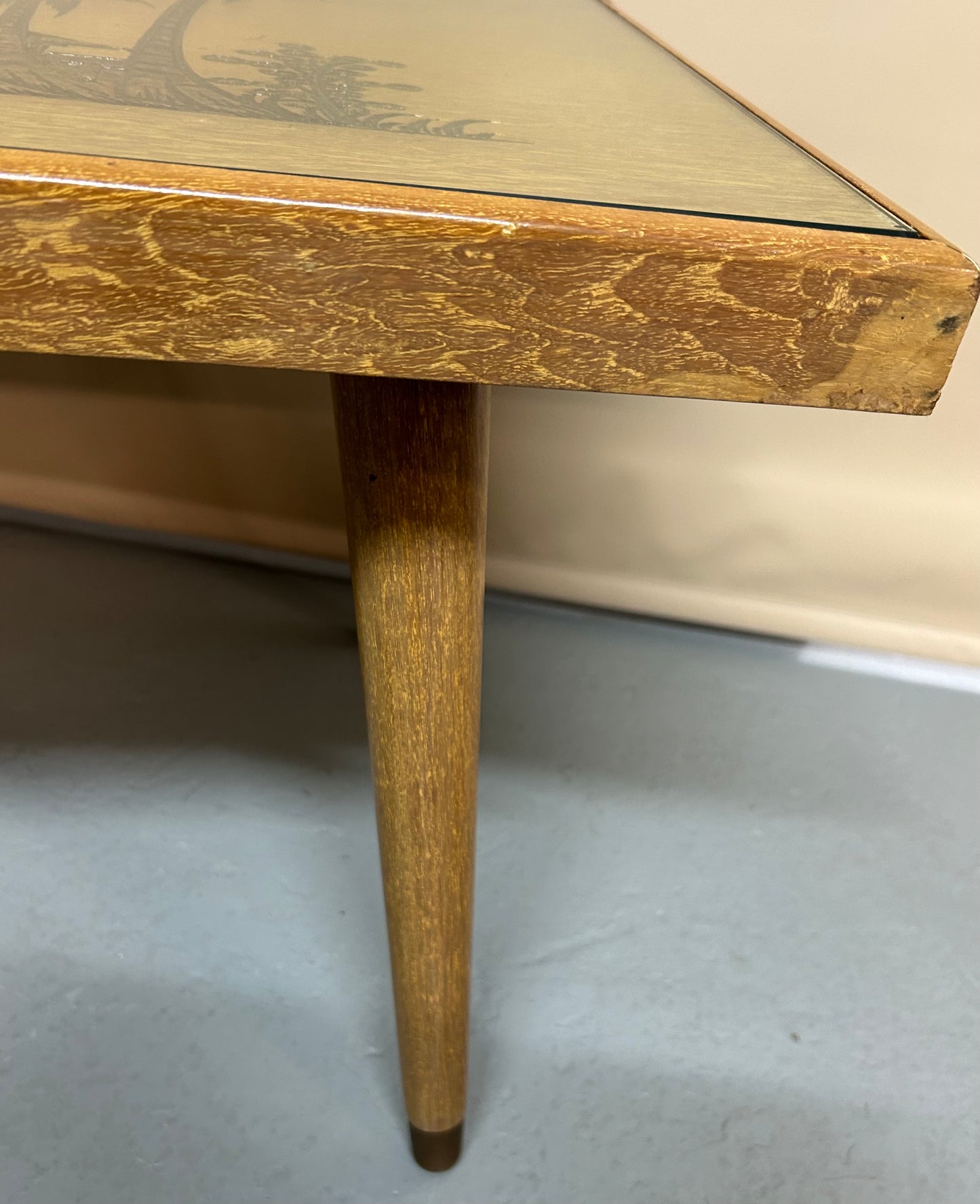 Oriental coffee table with matching lamps and magazine rack