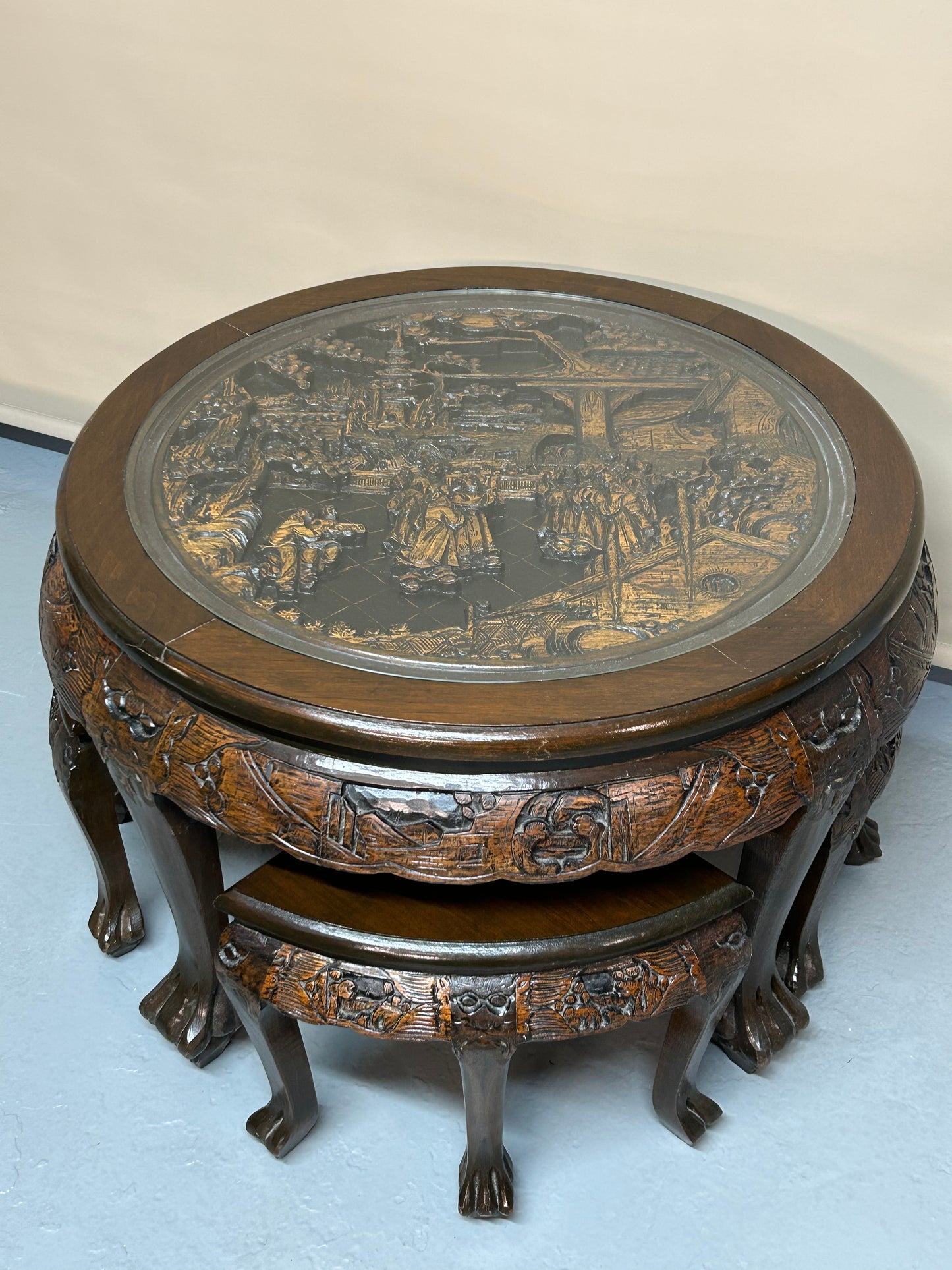 Oriental carved side table