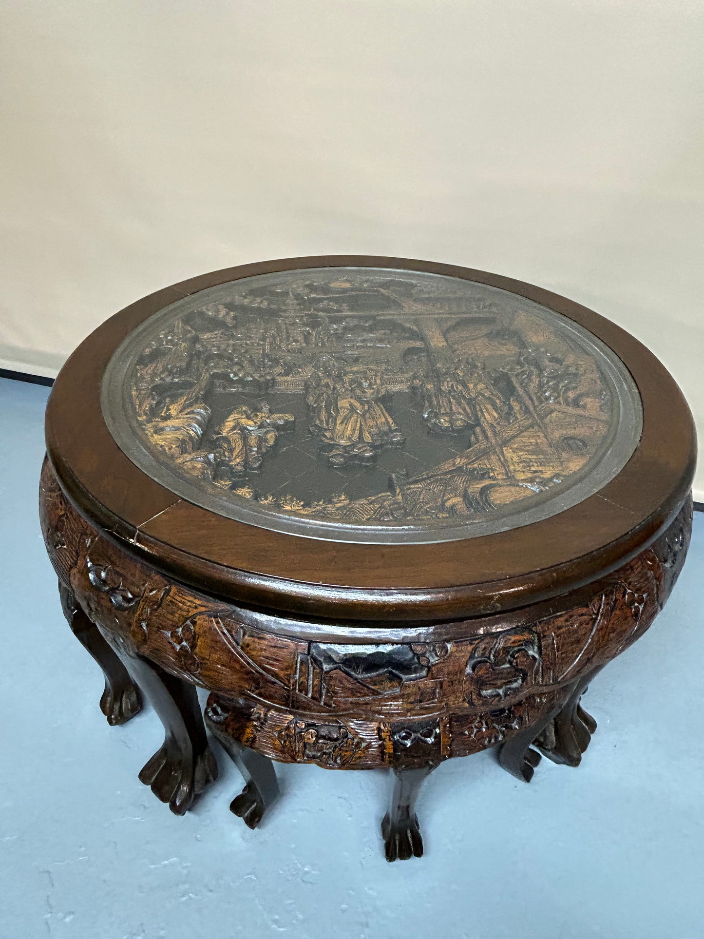 Oriental carved side table