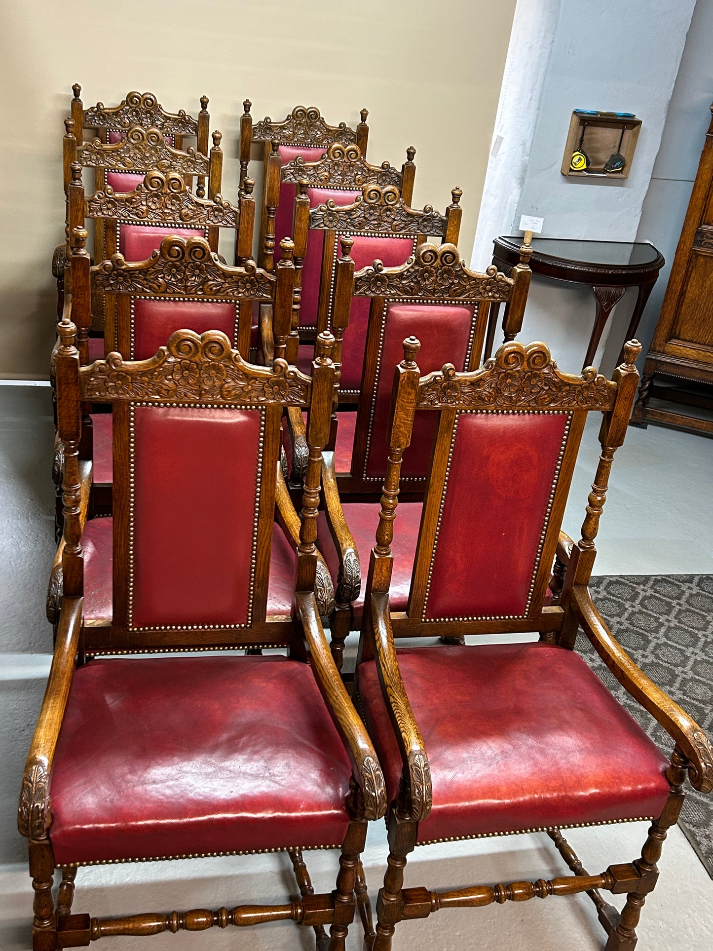 Set of 10 Oak dining chairs