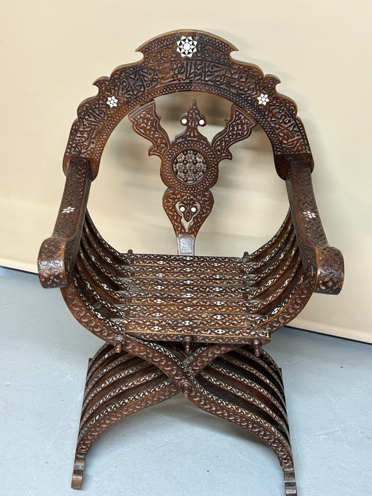 Syrian Middle Eastern inlaid arm chair